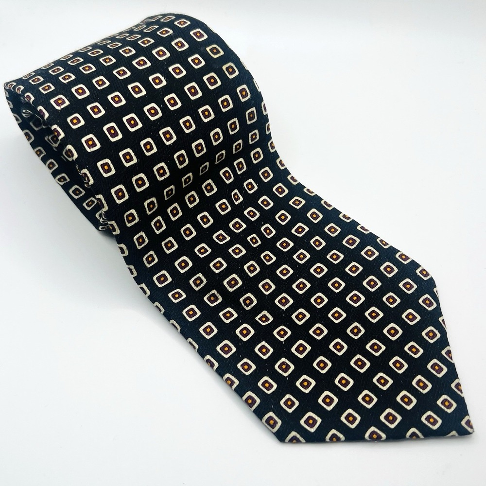 Ralph Laruen Green Label Mens Tie Black w/ White Geometric Pattern